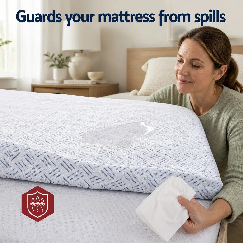 Cooling Mattress Protector Waterproof Deep Pocket Fitted Cover Double Size Blue