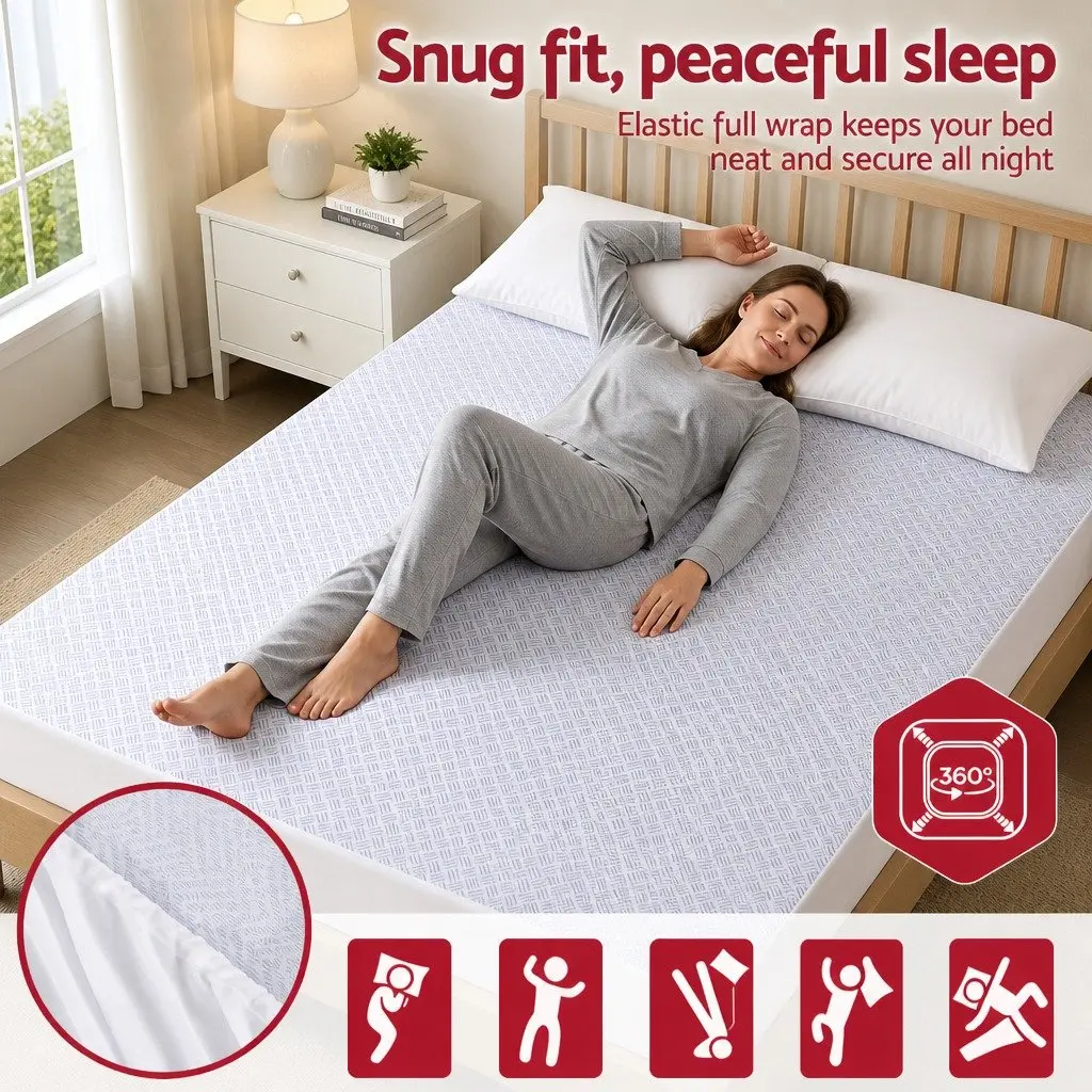 Cooling Mattress Protector Waterproof Deep Pocket Fitted Cover Double Size Blue