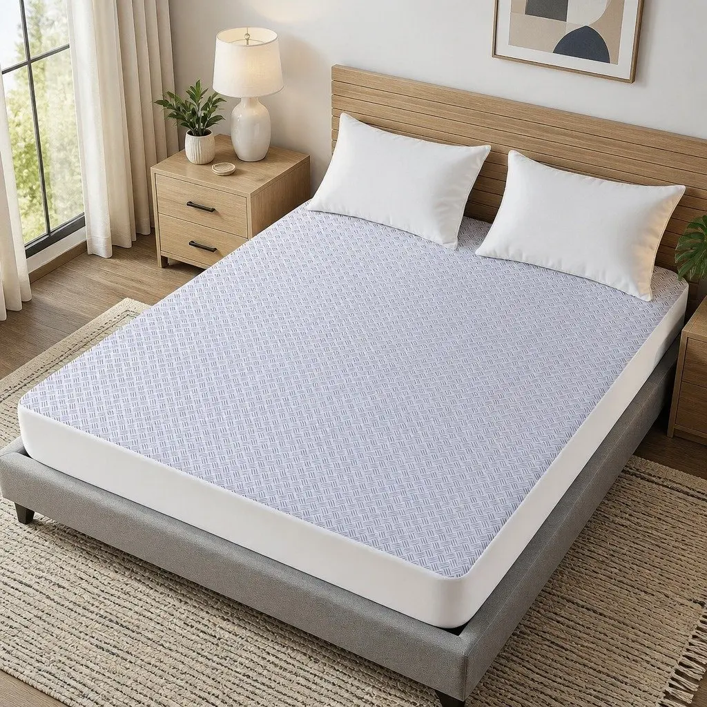 Cooling Mattress Protector Waterproof Deep Pocket Fitted Cover Double Size Blue
