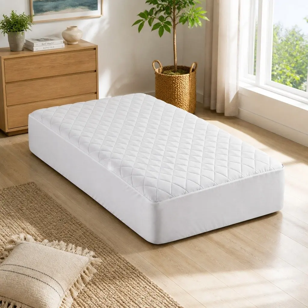 Waterproof Mattress Protector Single Size Cotton Quilted Fitted Sheet White