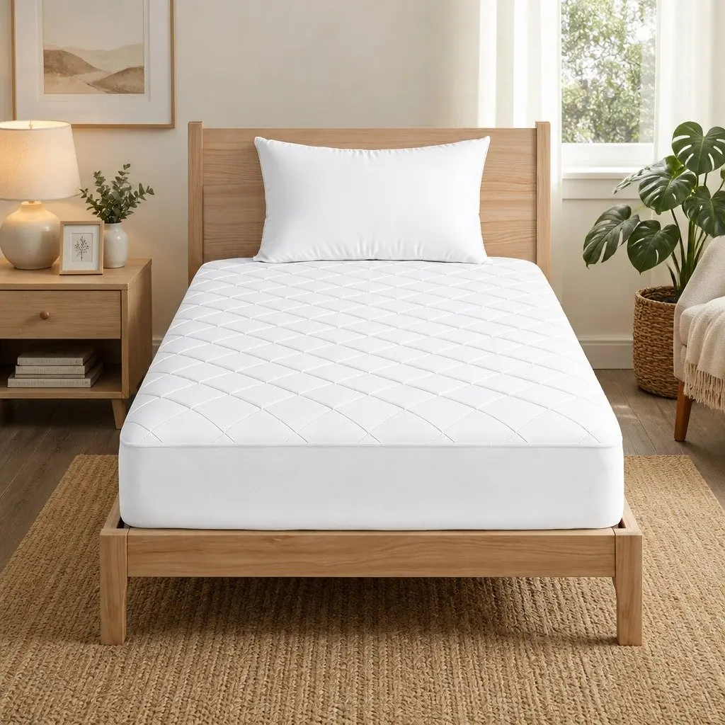 Waterproof Mattress Protector Single Size Cotton Quilted Fitted Sheet White