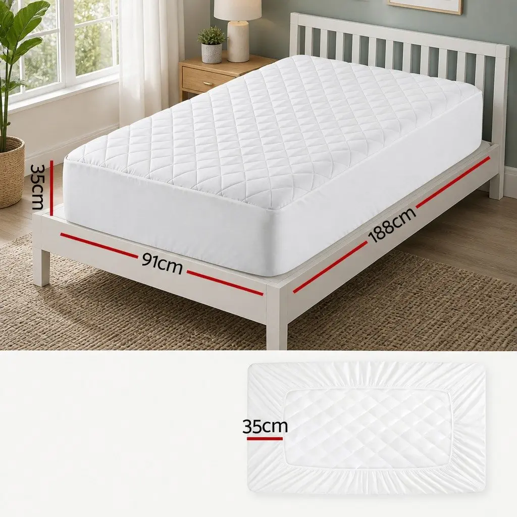 Waterproof Mattress Protector Single Size Cotton Quilted Fitted Sheet White
