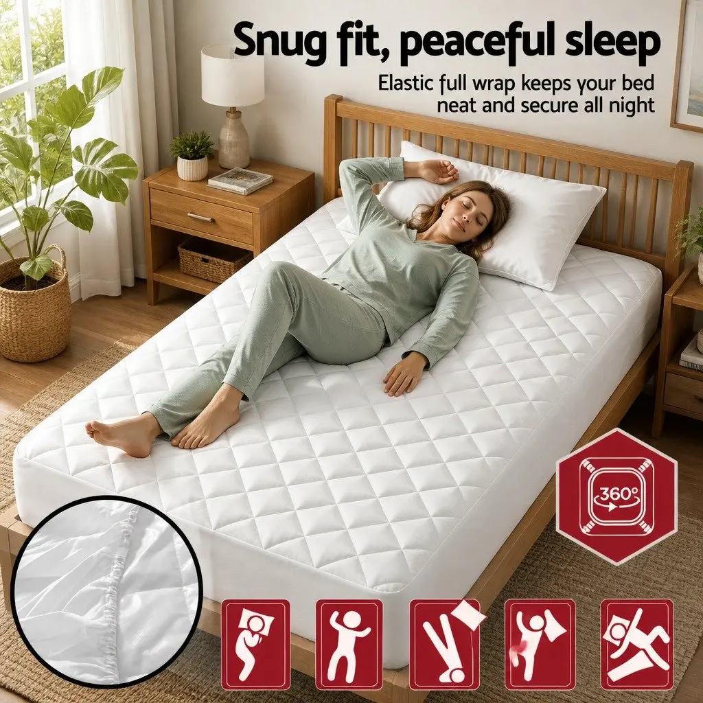 Waterproof Mattress Protector Single Size Cotton Quilted Fitted Sheet White