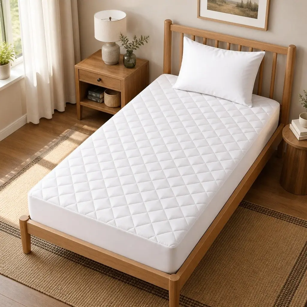 Waterproof Mattress Protector Single Size Cotton Quilted Fitted Sheet White