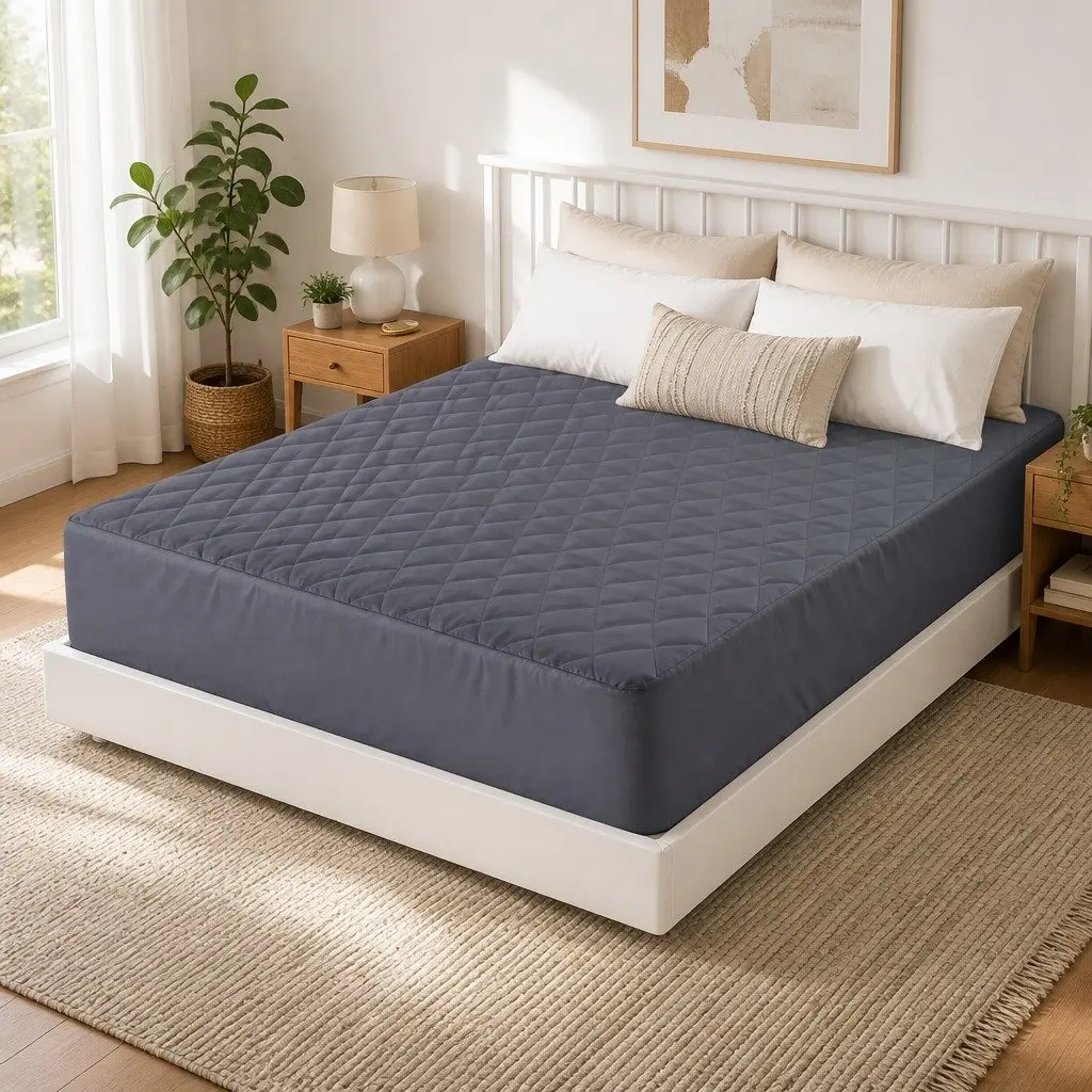 Mattress Protector Microfiber Double Bed Water-Resistant Grey 360° Elastic Fitted