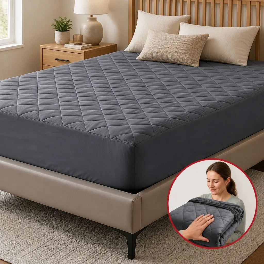 Mattress Protector Microfiber Double Bed Water-Resistant Grey 360° Elastic Fitted