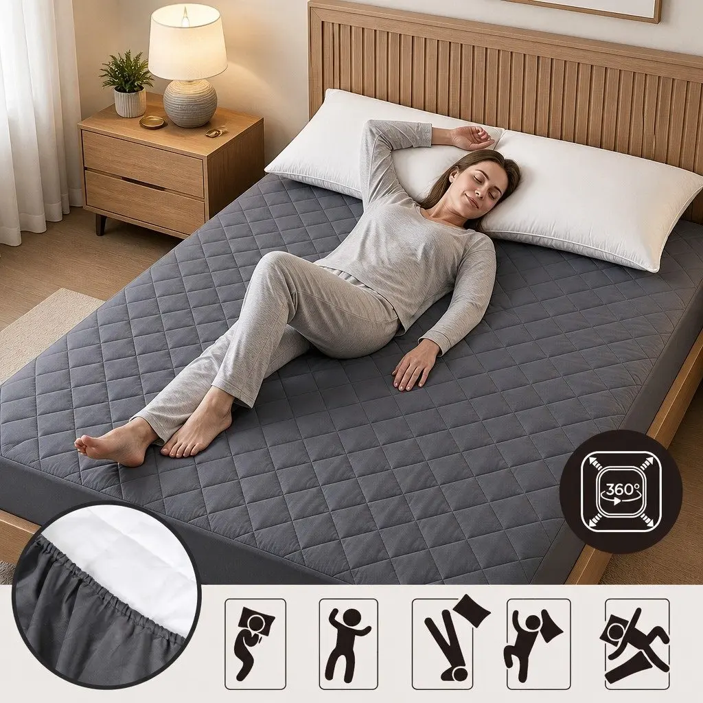 Mattress Protector Microfiber Double Bed Water-Resistant Grey 360° Elastic Fitted