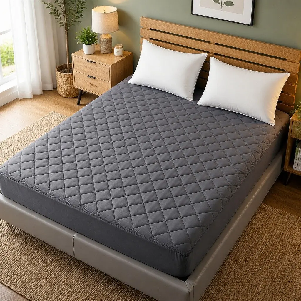 Mattress Protector Microfiber Double Bed Water-Resistant Grey 360° Elastic Fitted