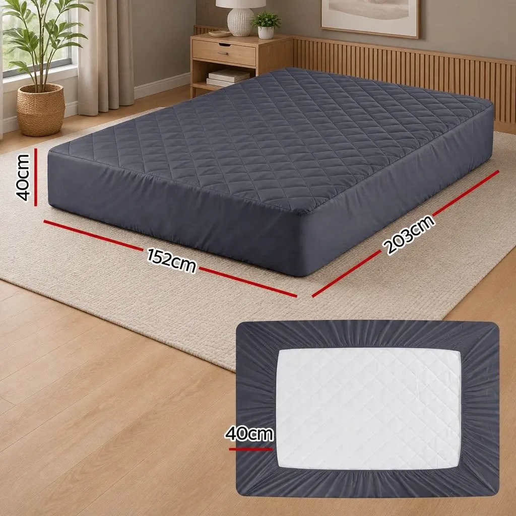 Mattress Protector Water-Resistant Microfiber 360° Fitted Skirt Grey Queen Size