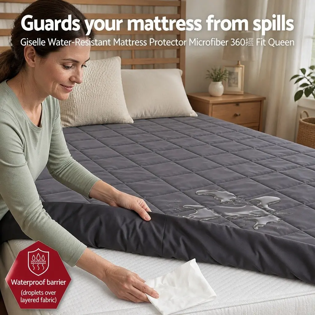 Mattress Protector Water-Resistant Microfiber 360° Fitted Skirt Grey Queen Size