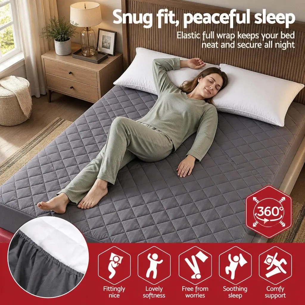 Mattress Protector Water-Resistant Microfiber 360° Fitted Skirt Grey Queen Size
