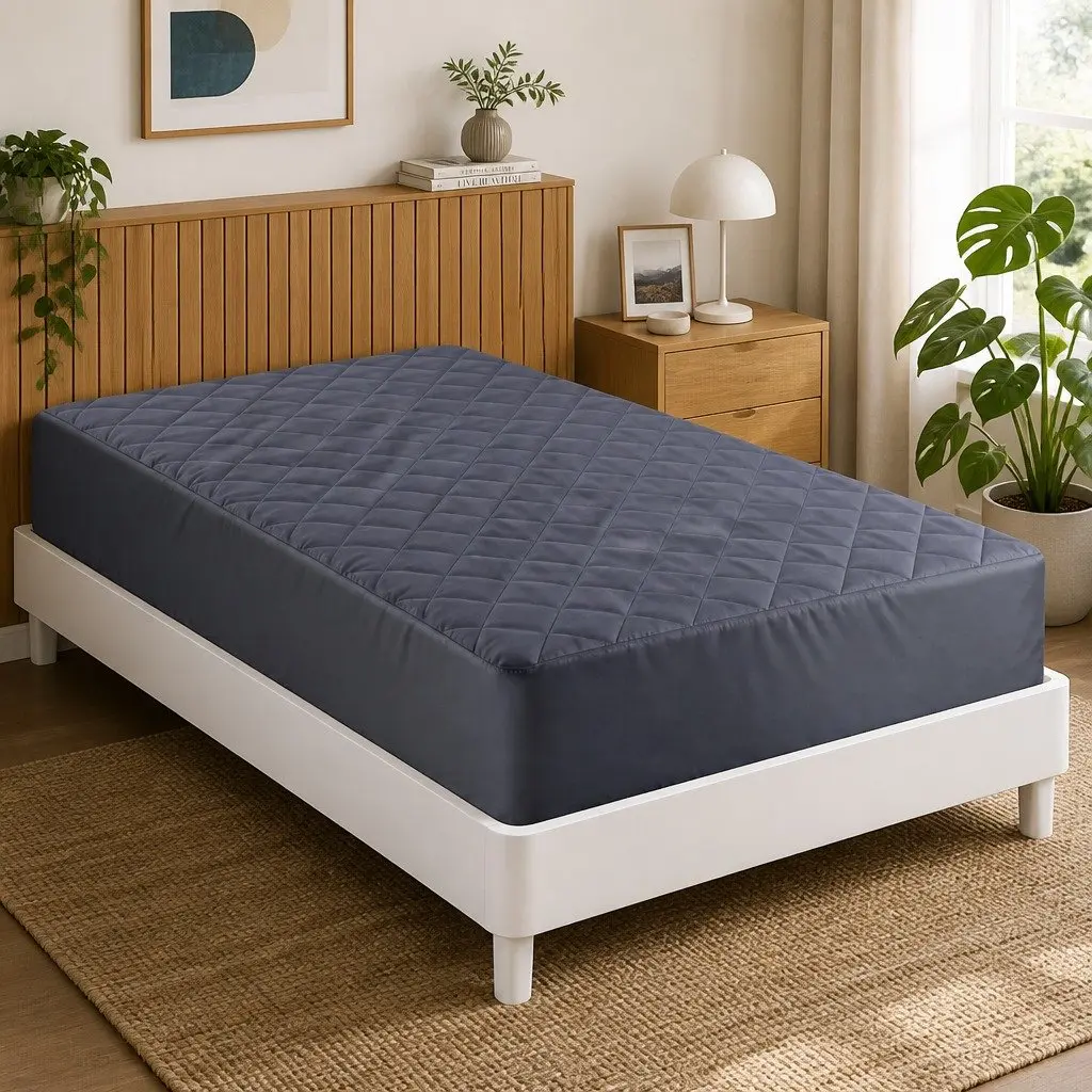 Single Mattress Protector Water-Resistant Deep Pocket 35cm Fitted Elastic Skirt Grey