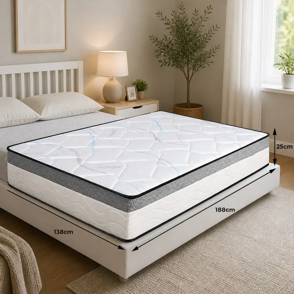 Medium Firm Double Mattress 25cm Thick White Independent Pocket Spring Support
