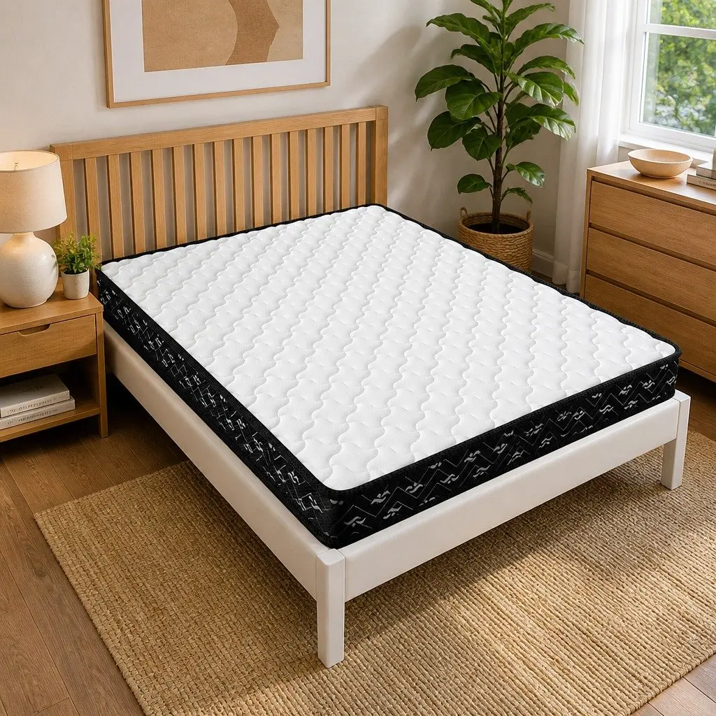 Queen Size Spring Mattress Bonnell Core Bed Support 203x153cm White and Black