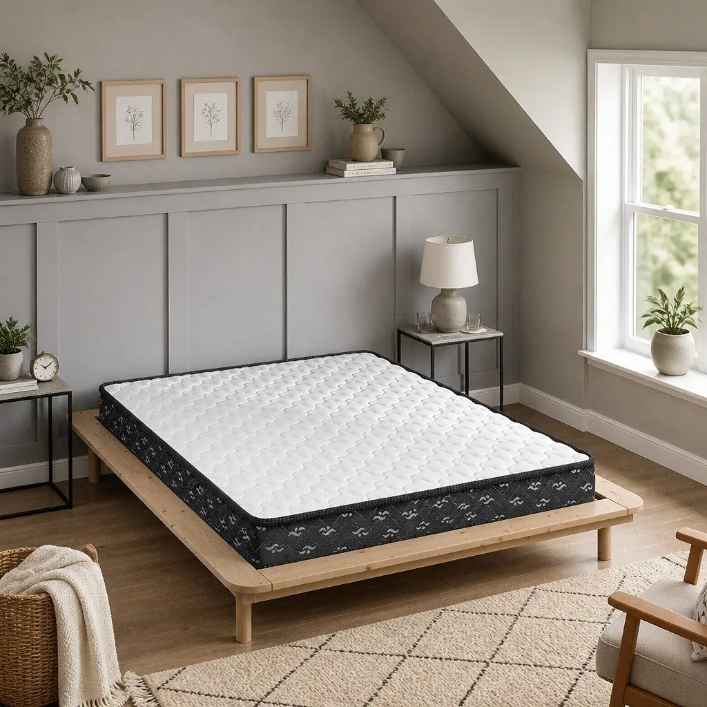 Queen Size Spring Mattress Bonnell Core Bed Support 203x153cm White and Black