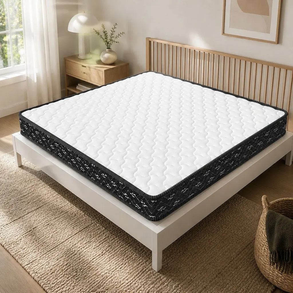 Single Spring Mattress Bonnell Coil 16cm Thick Pocket Tight Support White and Black