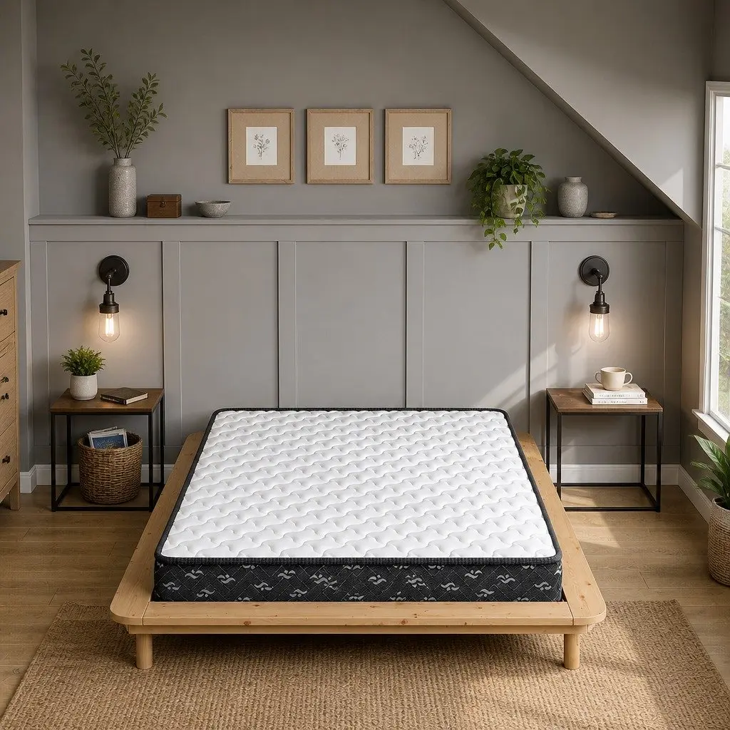 Single Spring Mattress Bonnell Coil 16cm Thick Pocket Tight Support White and Black