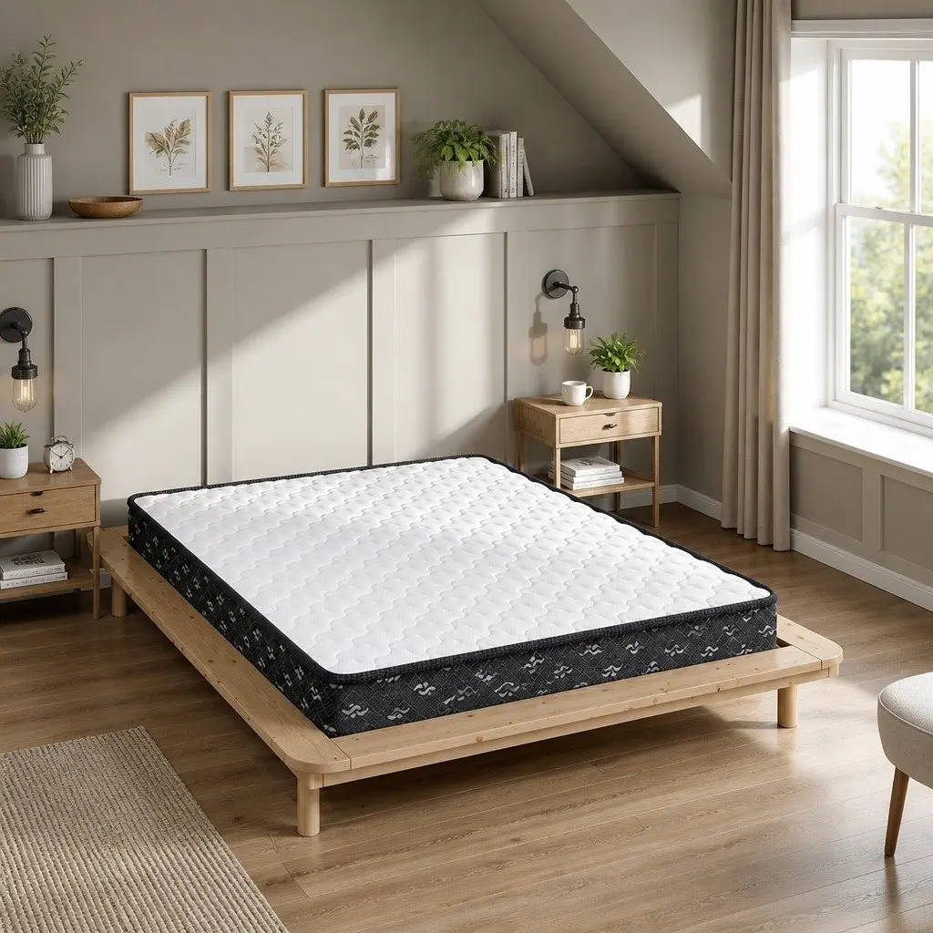 Single Spring Mattress Bonnell Coil 16cm Thick Pocket Tight Support White and Black