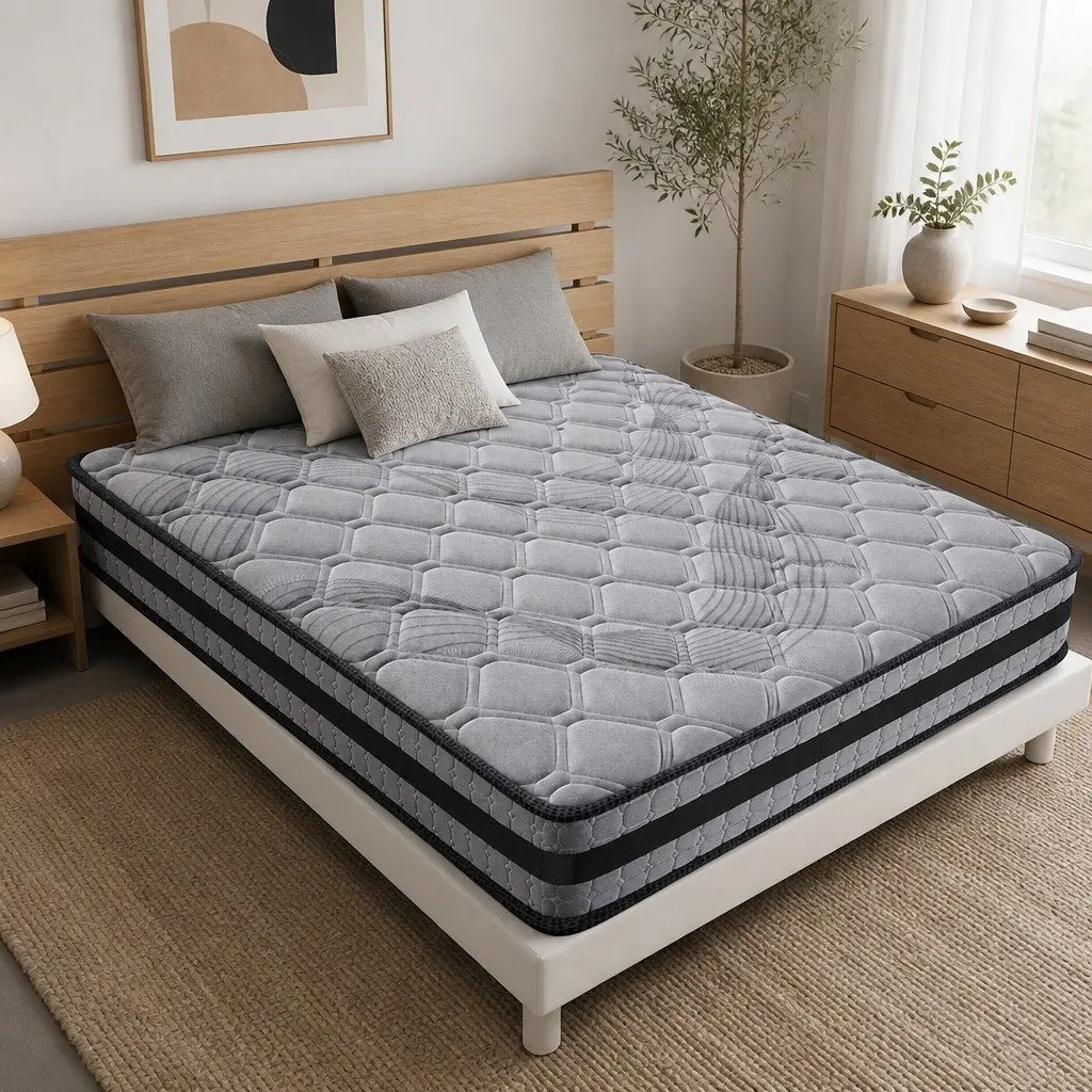 Pocket Coil Spring Mattress Medium Firm King Single 5-Zone Sleep Support Grey 22cm Thickness