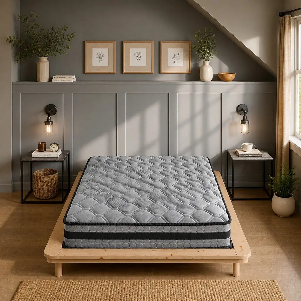 Pocket Coil Spring Mattress Medium Firm King Single 5-Zone Sleep Support Grey 22cm Thickness