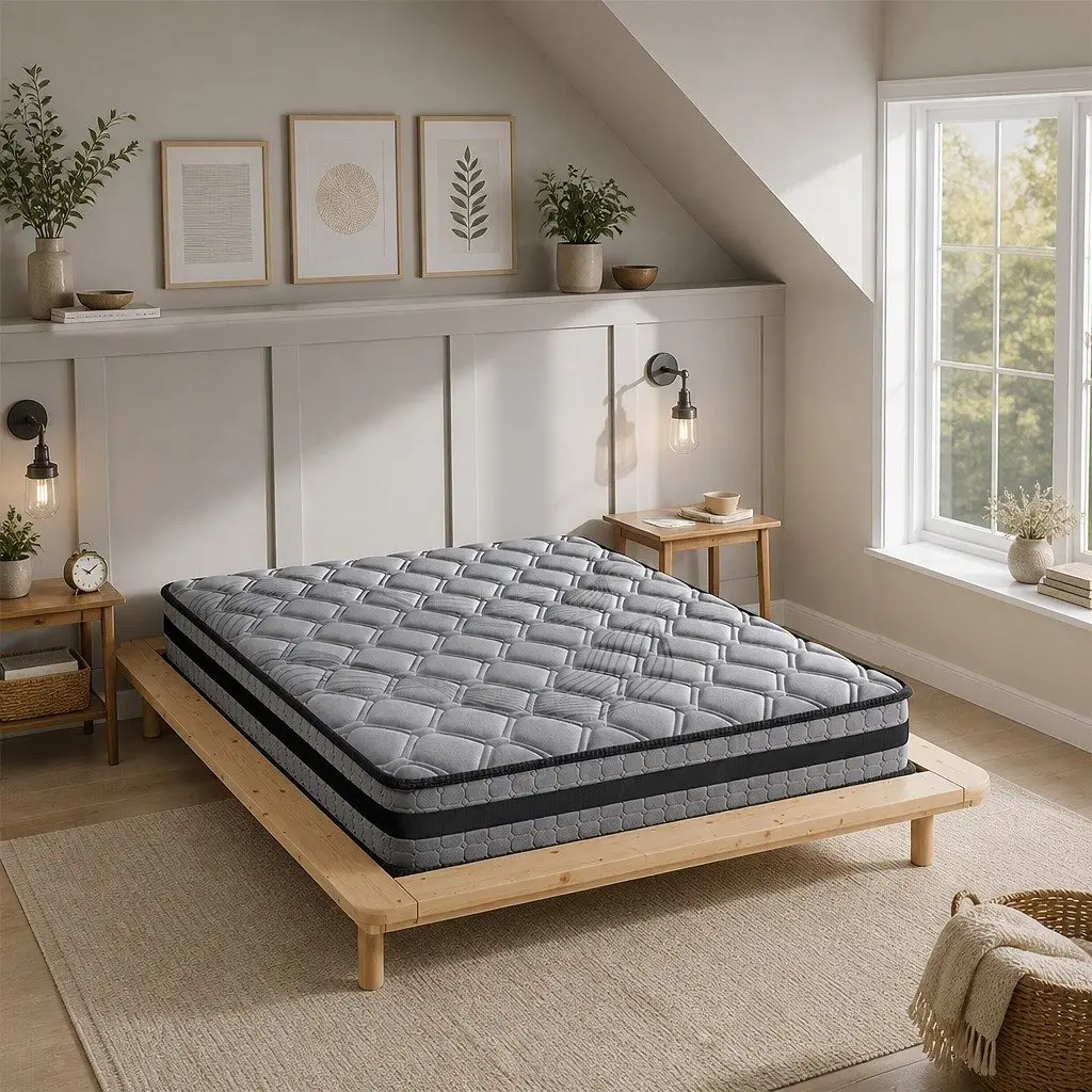 Pocket Coil Spring Mattress Medium Firm King Single 5-Zone Sleep Support Grey 22cm Thickness