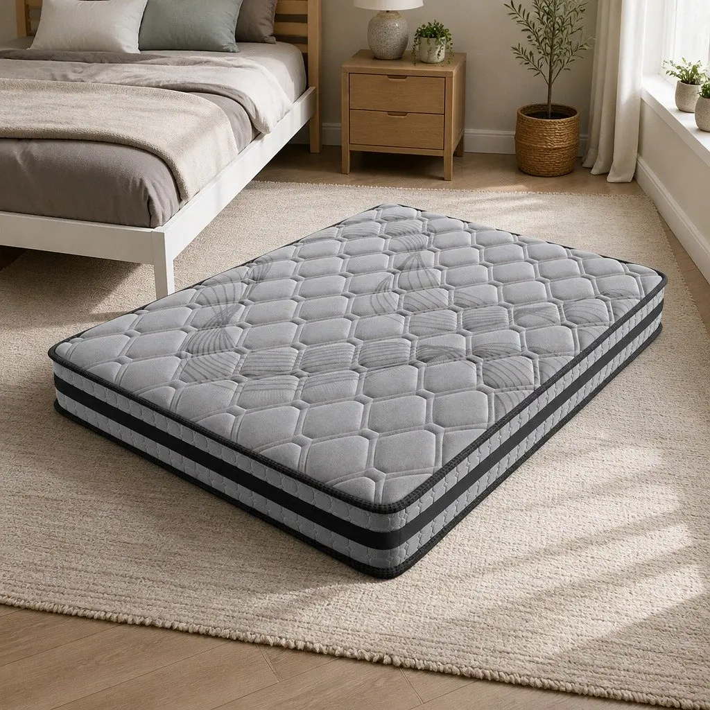 Queen Spring Mattress Pocket Coil Medium Firm Support Breathable Grey 22cm