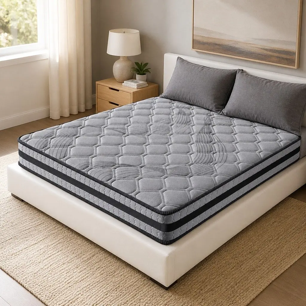 Queen Spring Mattress Pocket Coil Medium Firm Support Breathable Grey 22cm