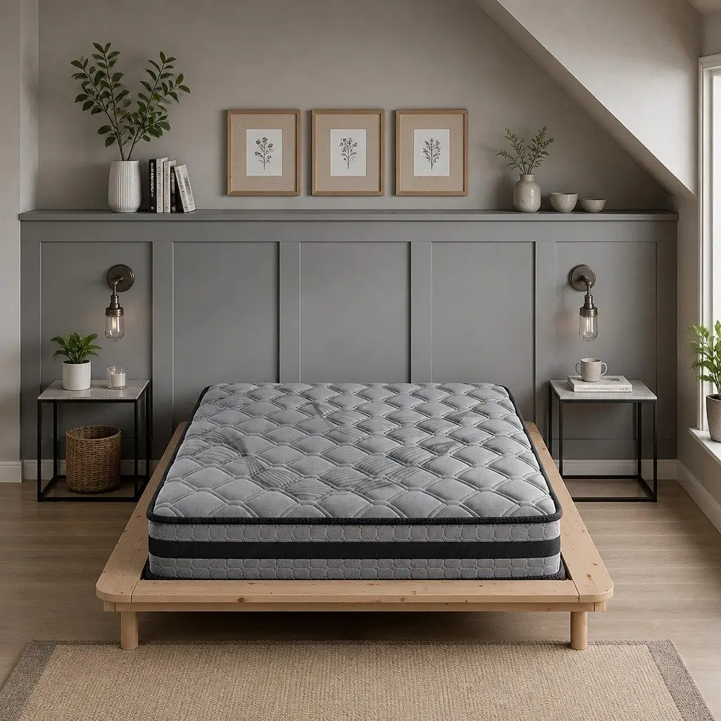 Queen Spring Mattress Pocket Coil Medium Firm Support Breathable Grey 22cm