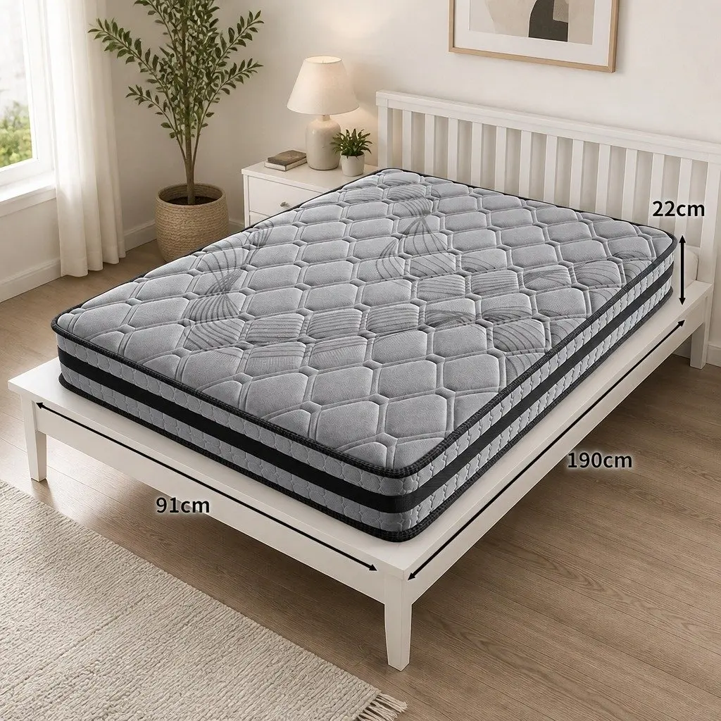 Single Pocket Spring Mattress 5-Zone Medium Firm Support Single Size Grey