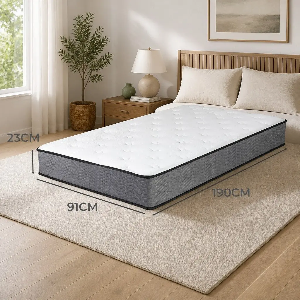 Pocket Spring Mattress Extra Firm Single Size 6-Zone Support White