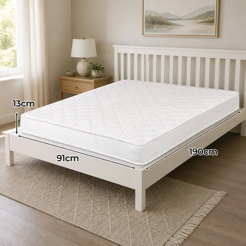 Single Mattress Bonnell Spring Coil High Firm Support 190cm x 91cm White