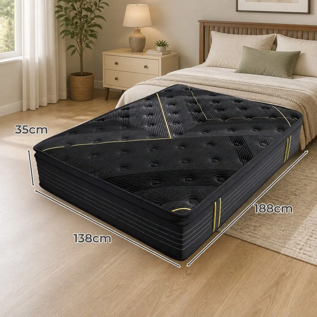 Spring Mattress Pocket Coil Support Double Bed Bamboo Charcoal Black 188cm L x 138cm W 35cm Thickness