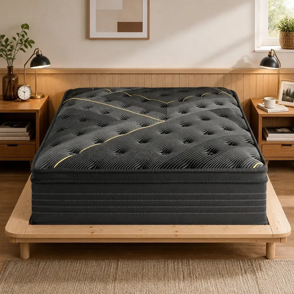 Spring Mattress Pocket Coil Support Double Bed Bamboo Charcoal Black 188cm L x 138cm W 35cm Thickness