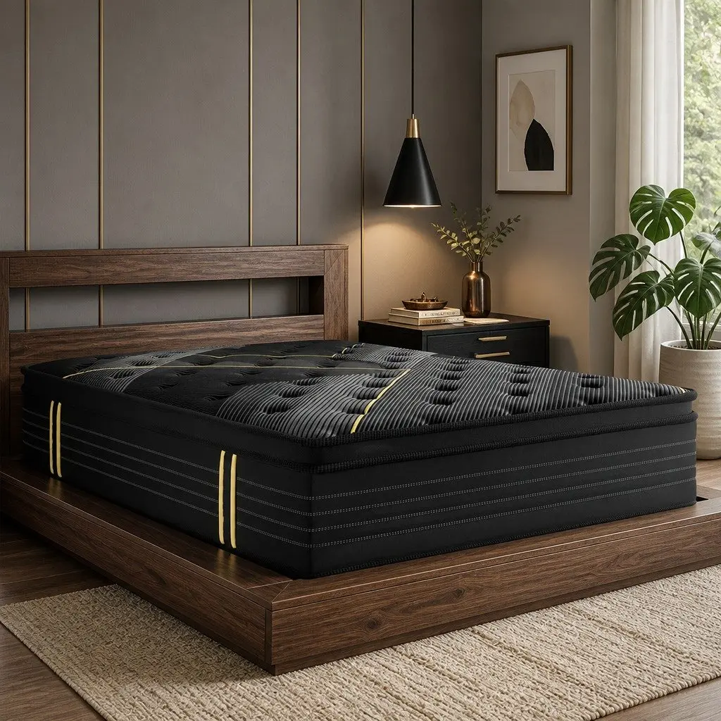 Queen Mattress Bamboo Charcoal Pocket Spring Foam Support 203cm x 153cm Black