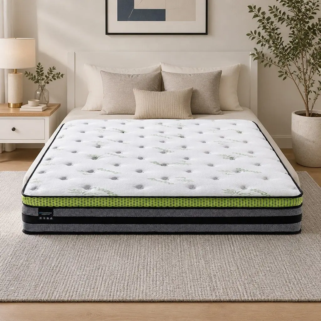Pocket Spring Mattress Medium-Firm Support King Size White Grey Green