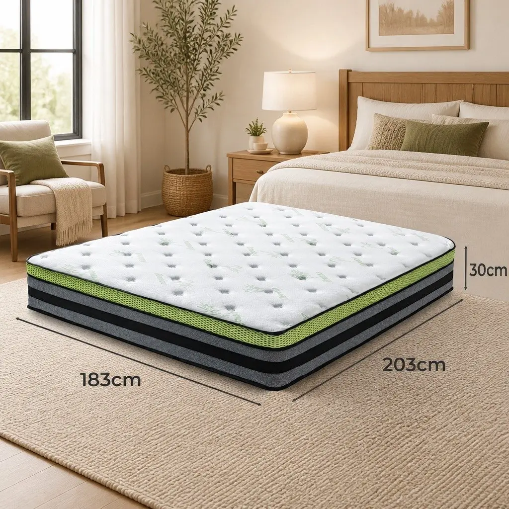 Pocket Spring Mattress Medium-Firm Support King Size White Grey Green