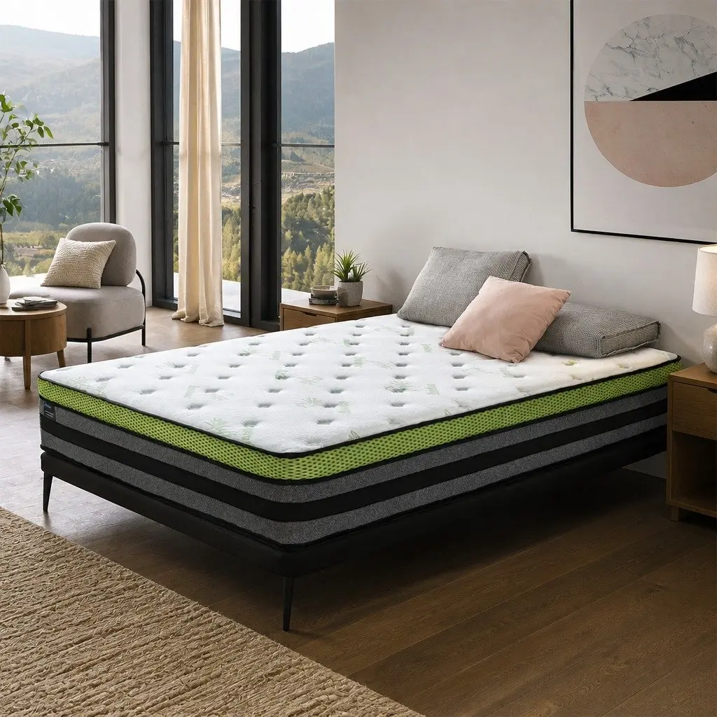 Pocket Spring Mattress Medium-Firm Support King Size White Grey Green