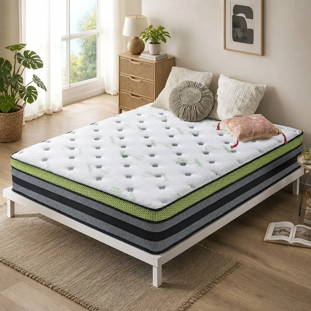 Pocket Spring Mattress Medium-Firm Support King Size White Grey Green