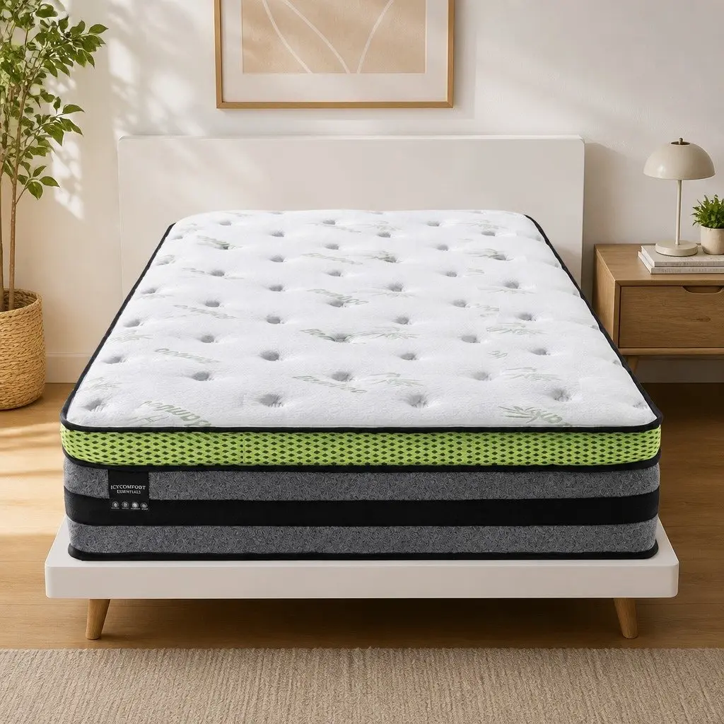 Pocket Spring Mattress Medium-Firm Support King Single 7-Zone Cool Gel Infused Bamboo Fibre White Grey Green