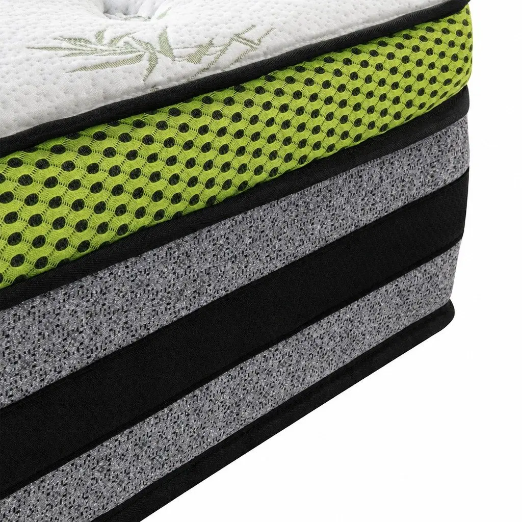 Pocket Spring Mattress Medium-Firm Support King Single 7-Zone Cool Gel Infused Bamboo Fibre White Grey Green