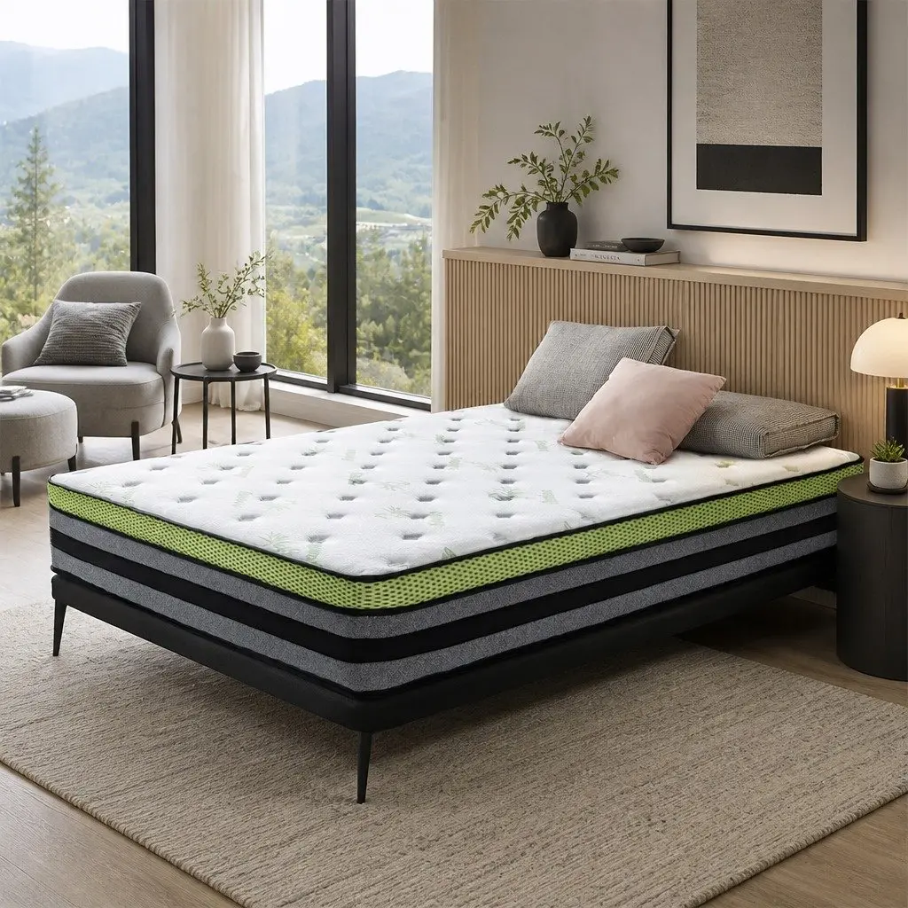 Pocket Spring Mattress Medium-Firm Support King Single 7-Zone Cool Gel Infused Bamboo Fibre White Grey Green