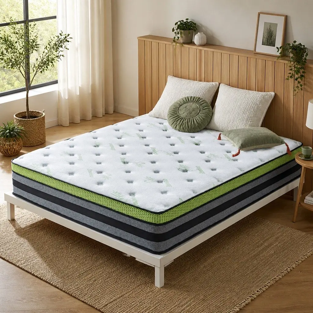 Pocket Spring Mattress Medium-Firm Support King Single 7-Zone Cool Gel Infused Bamboo Fibre White Grey Green