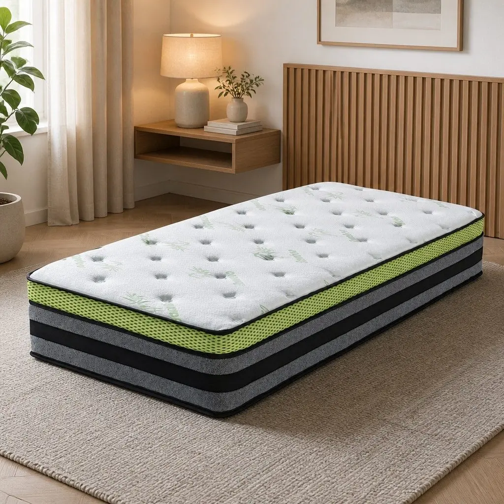 Single Pocket Spring Mattress Medium-Firm Support 190cm x 90cm White Grey Green