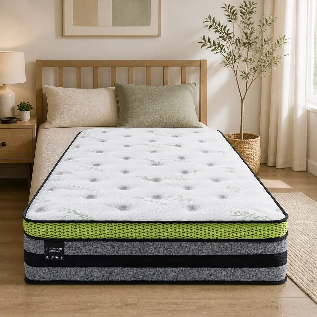 Single Pocket Spring Mattress Medium-Firm Support 190cm x 90cm White Grey Green