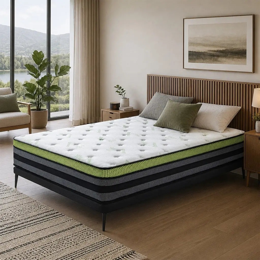 Single Pocket Spring Mattress Medium-Firm Support 190cm x 90cm White Grey Green