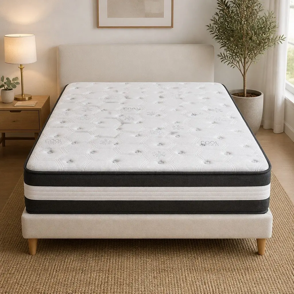 Pocket Spring Mattress Medium Firm 25cm 5 Zone Cool Gel Ice Silk Black White