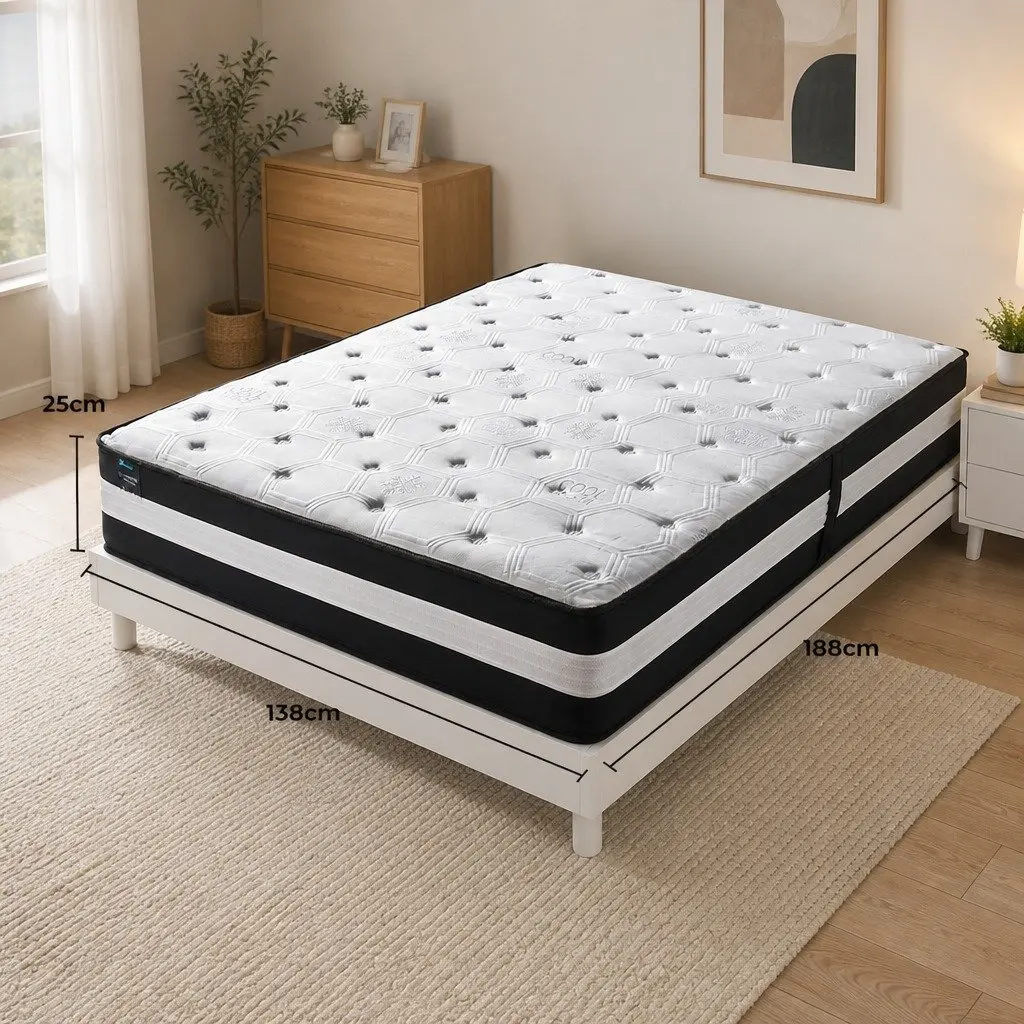 Pocket Spring Mattress Medium Firm 25cm 5 Zone Cool Gel Ice Silk Black White