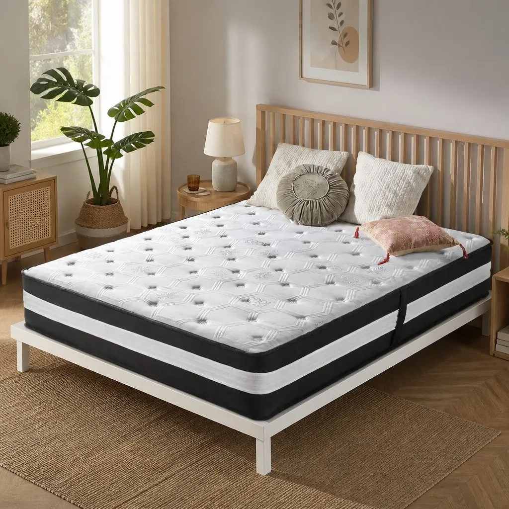 Pocket Spring Mattress Medium Firm 25cm 5 Zone Cool Gel Ice Silk Black White