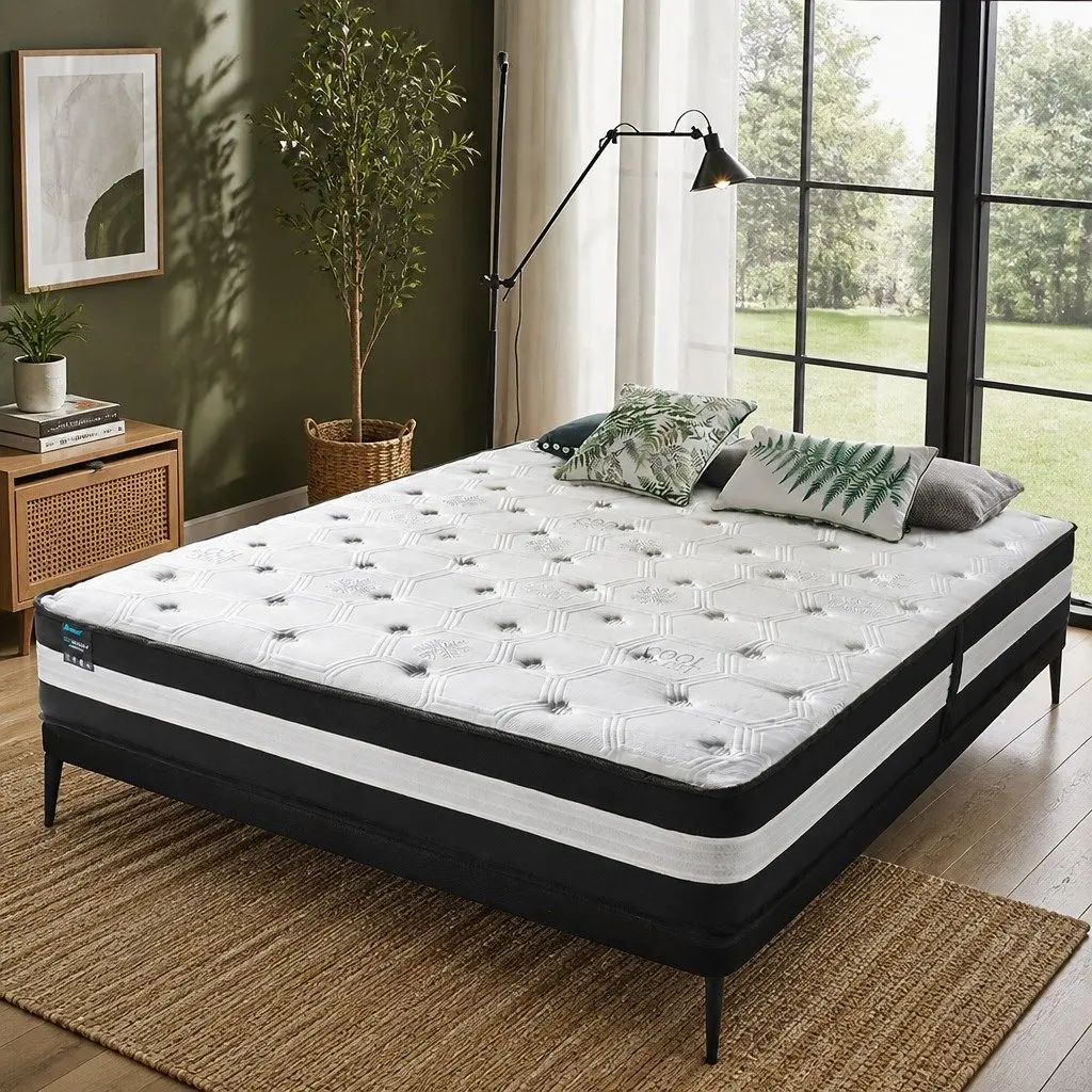 Pocket Spring Mattress Medium Firm 25cm 5 Zone Cool Gel Ice Silk Black White
