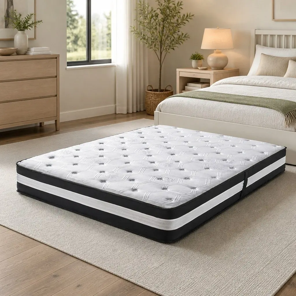 King Mattress Medium Firm 25cm 5 Zone Pocket Spring Cool Gel Black White
